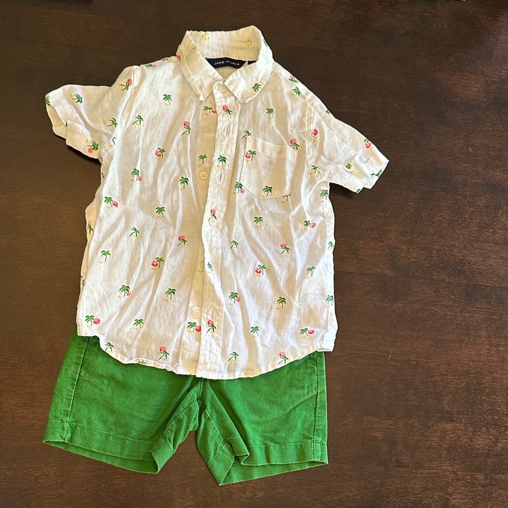 Janie and Jack Palm Print Shirt with Green Shorts